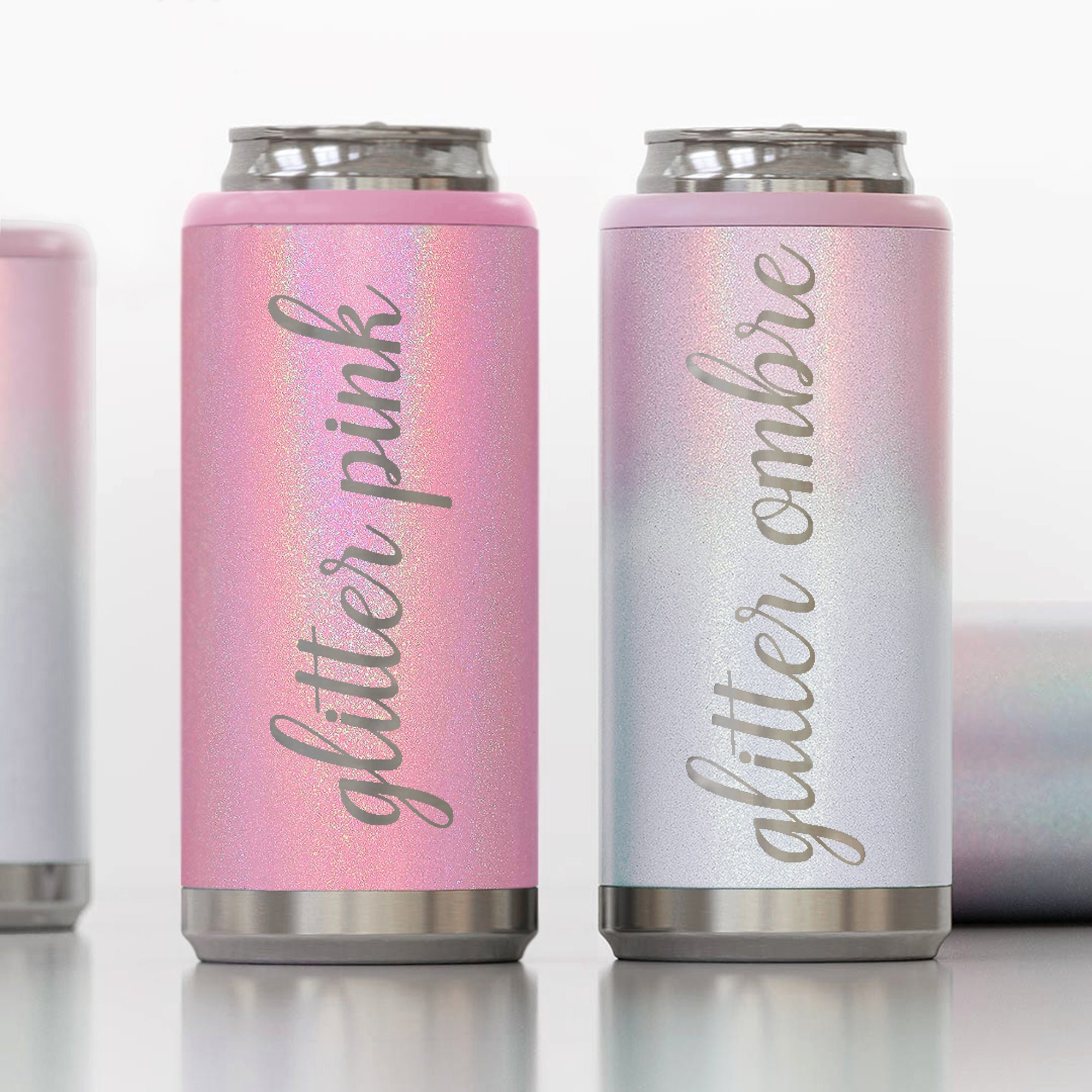 Skinny Can Cooler Glitter Pink