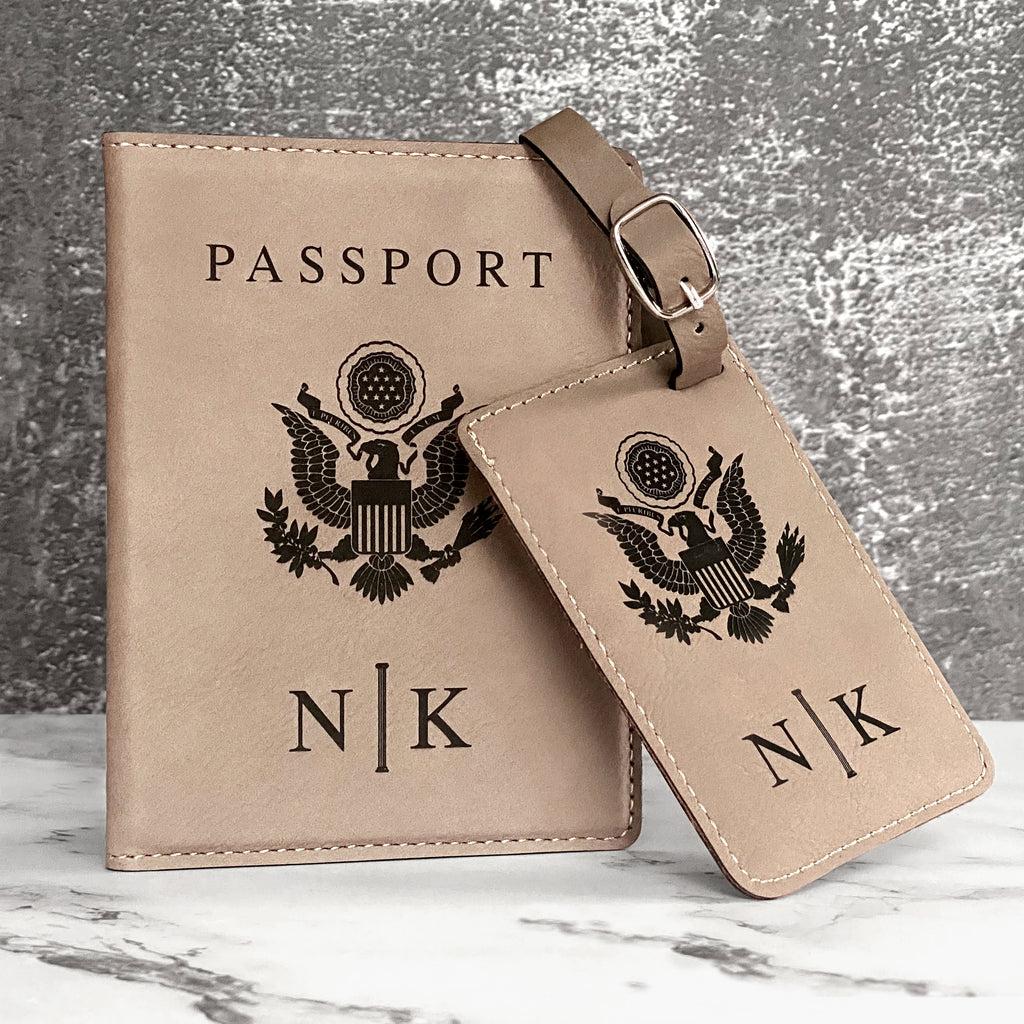 Personalized leather passport cover, passport holder and luggage tag set,  passport wallet, groomsmen gift, monogram passport case, gifts for  travelers
