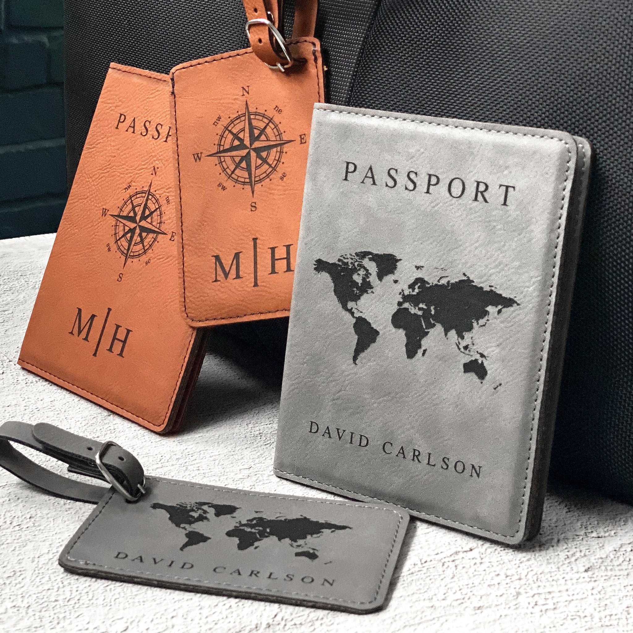 Personalized Leather Luggage Tags Gifts with Engraved Design and Name - Traveler Gifts for Women, Men, Kids - Custom Suitcase Tag for Honeymoon 