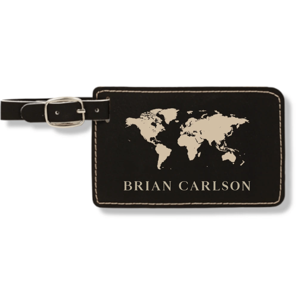 Leatherette Luggage Tag - Black with Gold