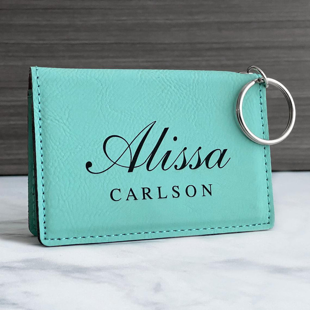 Monogram Keychain Wallet (Choice of Color) Personalized ID Card Holder  Custom Engraved Vegan Leather